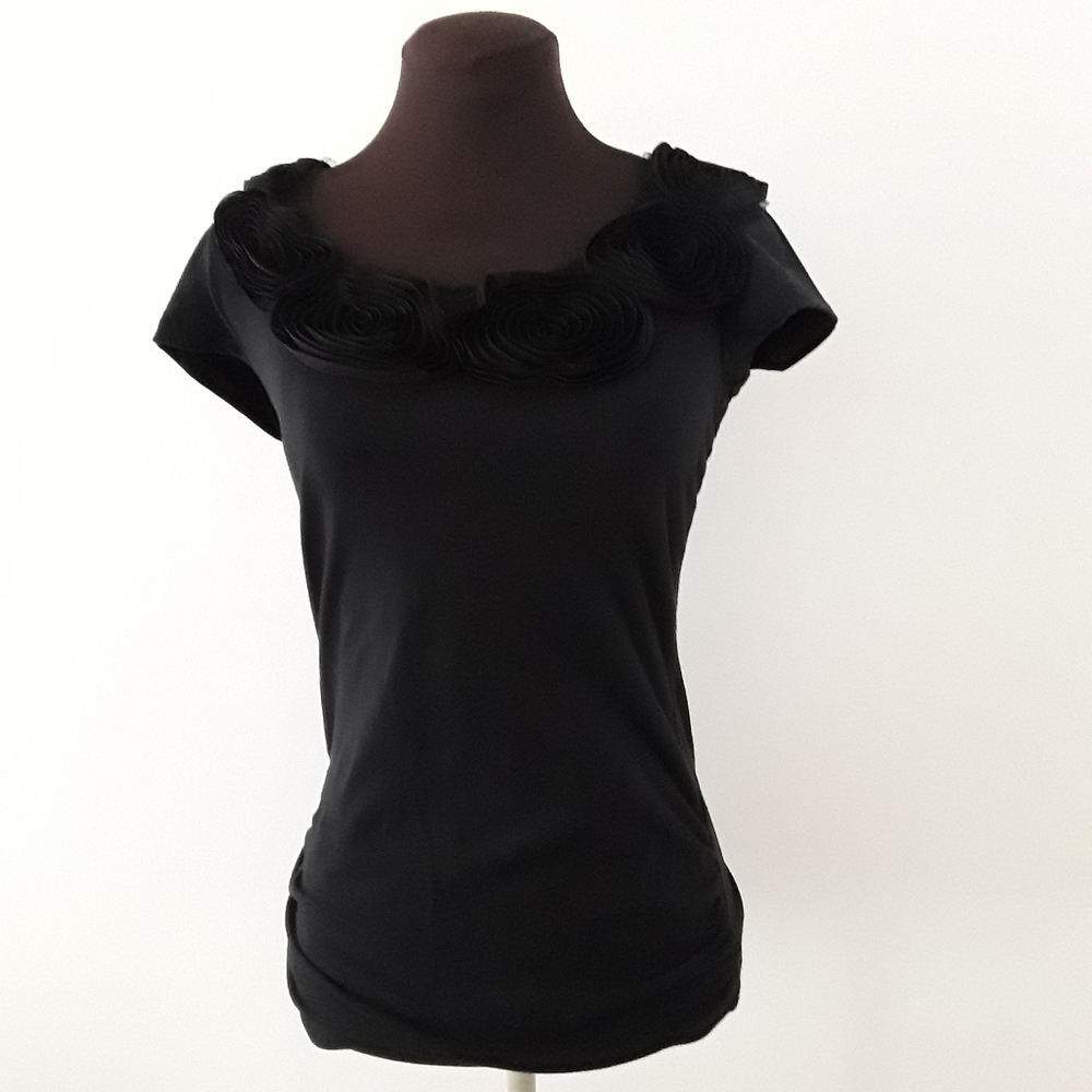 2/$20 Request Black Floral Short Sleeve Shirt Top